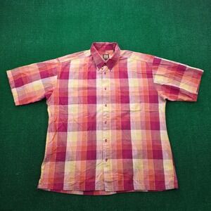 Zanzara Shirt Mens XL Sunset Colors Plaid Button Up Summer Resort Front Pocket
